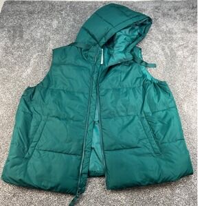Gap ColdControl Puffer Vest Womens XL Green Pine Hooded Water Resistant